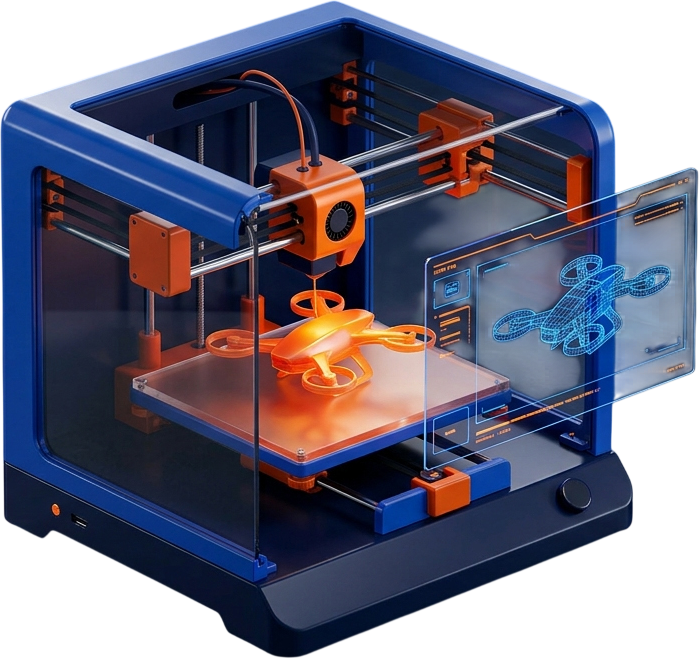 3D프린터로 제품을 출력하는 3D 렌더링 이미지